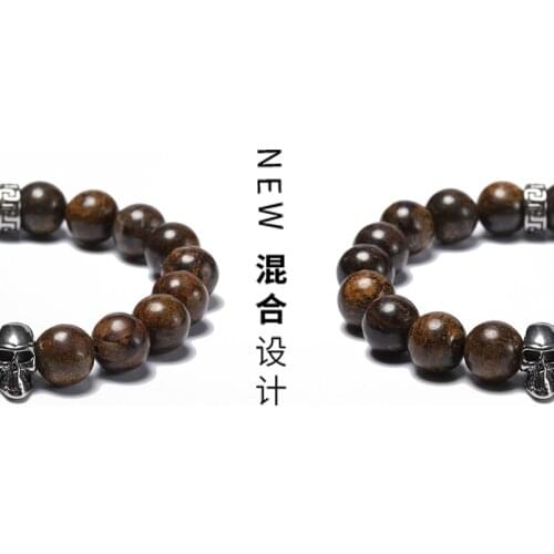 Wholesales 10mm natural stone men bracelets bronzite stone stainless steel skull bracelet 50pcs/lot+free shipping