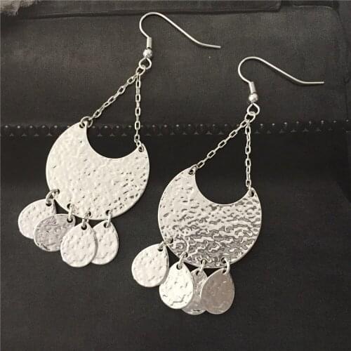 Casual Gold or Silver Color Round Disc Hanging Half Circle Chain Drop Earrings For Women Girl Elegant Bohemia Gorgeous Jewelry