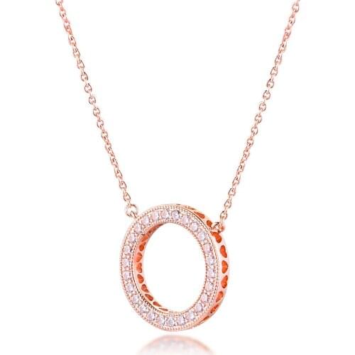 Rose Hearts of Signature Necklaces with Clear Cubic Zirconia 100% 925 Sterling Silver Fine Jewelry Free Shipping