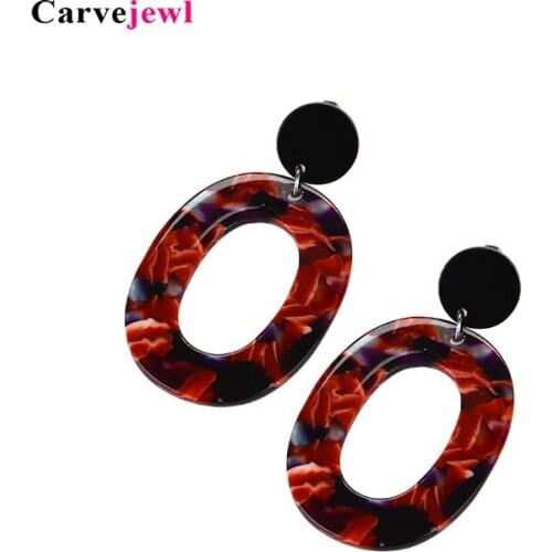 Carvejewl oval earrings Fashion stripe Print Multi-Color personality Acrylic Acetic Acid Drop dangle earrings for women jewelry