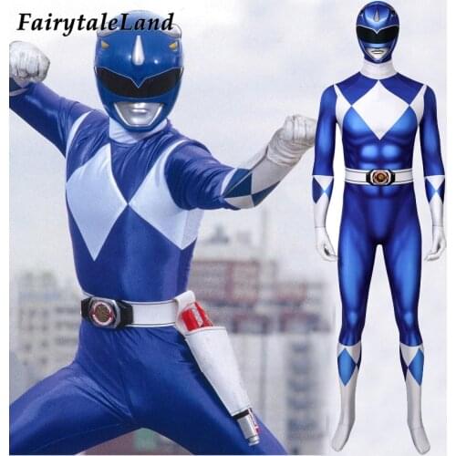 Blue Ranger Dan Jumpsuit Cosplay Costume Fancy Halloween Tricera Ranger Spandex Superhero Uniform Helmet Printing Outfit