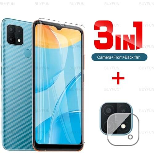 For Oppo A15 6.52'' Soft Back Carbon Fiber +Front Tempered Glass For Oppo A12 A91 A92s A5 A9 A53 2020 Camera Protector Film