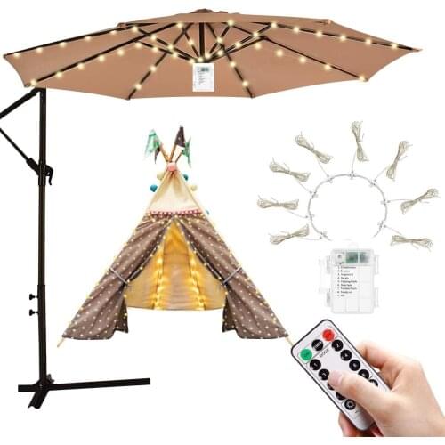 Outdoor Umbrella LED Light String 3AA Battery Operated 8 Modes Outdoor Umbrella Pole Light 104 LEDs Waterproof Patio Lights