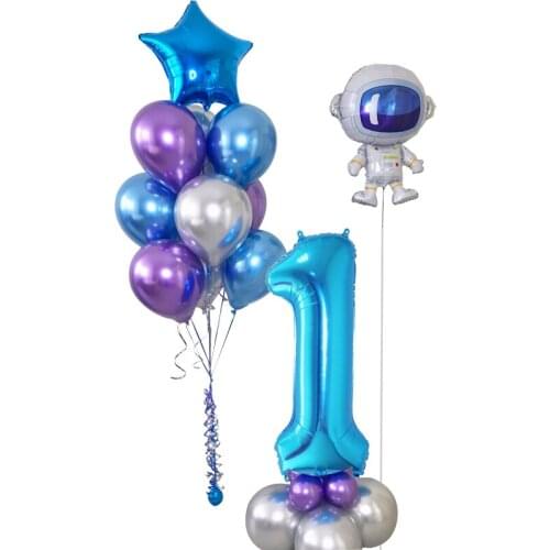 Spaceman Metallic Chorme Blue Silver Balloons 40 Inch Number Digital Foil Ballons Happy Birthday Party Decors Baby Shower Toys