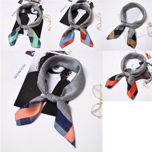 Yishine 20pc Mix Colors Multifunction Plaid Printed Womens Satin Small Square Wraps Scarves Shaw Polyester Silk Scarf 70x70cm