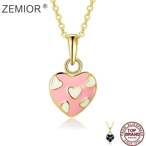 ZEMIOR Cute Heart Style Series Necklace For Women Gold Plated Young Girl Love Pendent Necklace Black And Pink Choose Jewelry