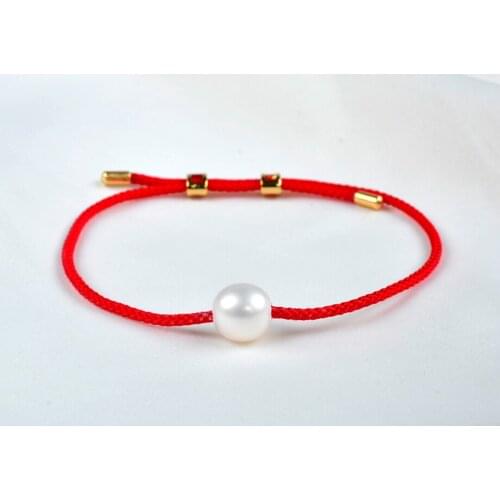 ZHIXI Real Natural Freshwater Pearl 8-9mm Round White Pearl Hand-Woven Red Rope for Women Fine Jewelry Gifts B576