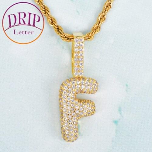 A-Z Single Small Bubble Letters Necklace Charm Gold Color Cubic Zircon Pendant For Womens Hip Hop Jewelry