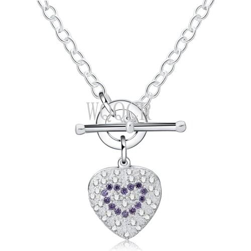 Womens Cute Love Earrings 925 Sterling Silver colorBrinco CZ Rhinestone Zircon Necklace Girl Necklace Jewellery Jewelry