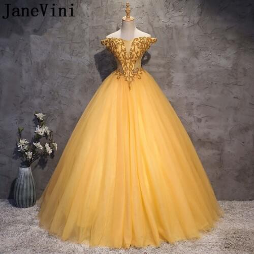 JaneVini Vestidos Luxury Beaded Mother of the Bride Dresses 2018 A Line Boat Neck Tulle Illusion Gold Evening Gowns Floor Length