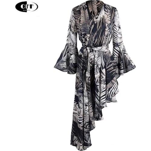 Beach Chic Irregular Mini Dresses For Women Vintage Clothes Flare Sleeve Bohemian Traf V-neck Bikini Ruffles Woman Dress Femme Z