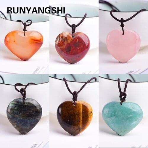 1pc Wholesale 2020 Assorted fashion mixed color natural stone crystal quartz charms pendants heart necklace for jewelry