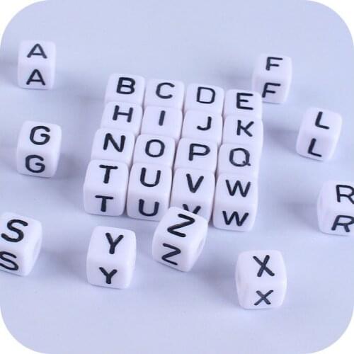 100pc Acrylic Letter Beads BPA Free 10MM Cube Alphabet Beads For Jewelry Making DIY Bracelet Necklace Chewable Baby Teething Toy