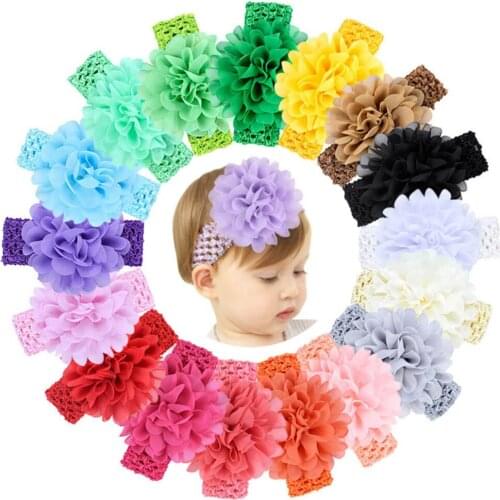 18Pcs/Lot Baby Headband for Girls Chiffon Flower Hair Bows With Crochet Elastic Hair Band Newborn Infant Head Wrap Kid Headweaer