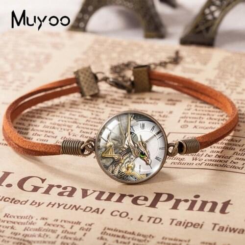 2021 New Steampunk Dragon Cat Leather Bracelet Glass Dome Cabochon Bracelets Handmade Jewelry For Women