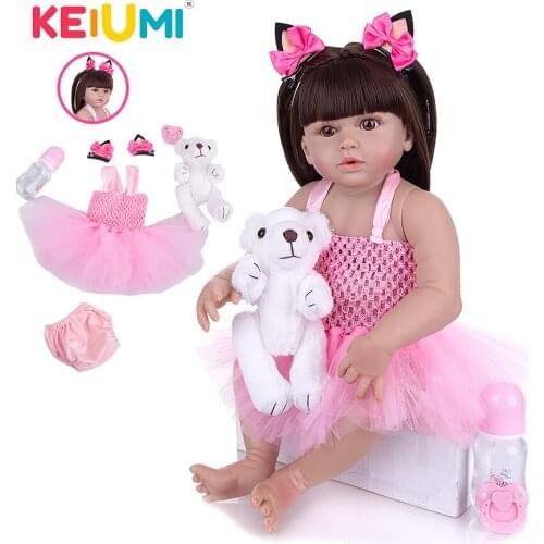 KEIUMI 23 Inch Toddler Collection New Reborn Baby Doll Pillow Full Silicone Body Bebe Reborn Toys To Children Birthday Gifts