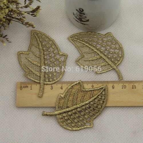 30 pcs LP-JA09 gold metal wire lace leaves flower patches embroidery lace applique dress accessories