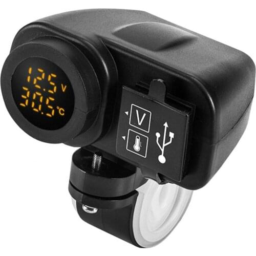 40% Dropshipping!! Digital Display Motorcycle Dual USB Charger Voltmeter Thermometer for Cell Phone