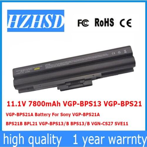 11.1V 7800mAh VGP-BPS13 VGP-BPS21 VGP-BPS21A Battery For Sony VGP-BPS21A BPS21B BPL21 VGP-BPS13/B BPS13/B VGN-CS27 SVE11