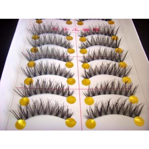 Free shipping hot sale 10Pairs Hand made full strip Fake False Eyelashes Natural Long ThickCotton Stem F06 Beauty Health Makeup