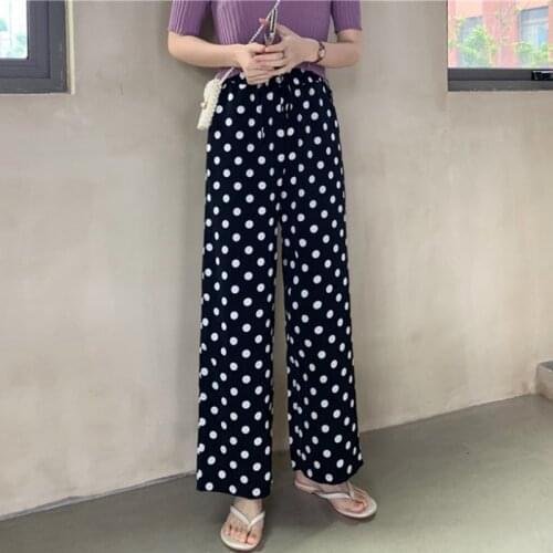 2020 Summer New Korean Version Of Polka Dot High Waist Thin Casual Pants Loose Wild Drape Wide leg pants female trousers