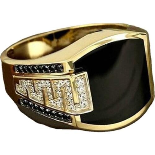 Black Retro Golden Solitaire Rings Impression Cushion Halo Cubic Zirconia CZ Engagement Rings Wedding Statement Champion Jewelry