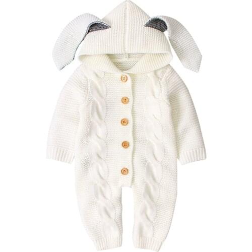 New Long-sleeved Rompers for Babies Boys Unisex Overalls Autumn Winter Warm Knitted Boys Girls Overalls 0- 18M with Pockets
