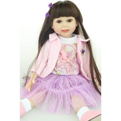 18'' 45CM GIRL Brown Long hair Beauty AMERICAN PRINCESS Reborn handmade full Vinyl body newborn baby reborn doll girls gift