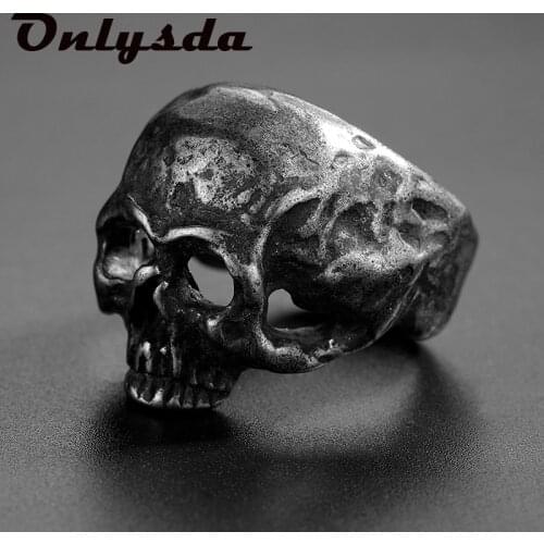 Mens Calvarium Skull Ring Gothic 316L Stainless Steel Biker Ring Motorcycle Band jewellery Party Gift Freeshipping