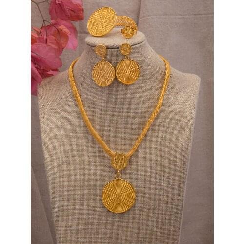 Dubai Men Womens Dubai Jewelry Sets Gold Color Necklace Bracelet Rings Pendant Chain Wholesale Jewelry set
