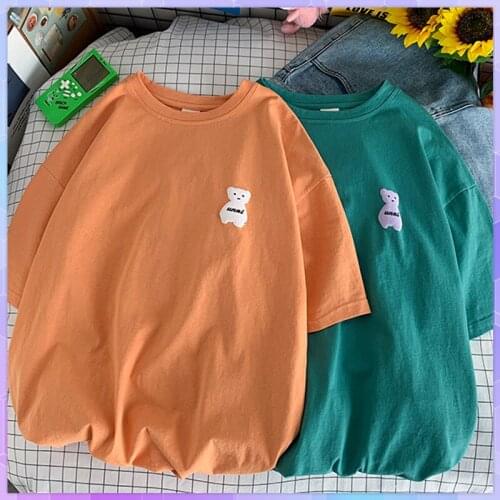 Lovely Bear Oversized T-shirt Female Women Cotton Tee Shirt Summer Loose Short-sleeved Korean Half Sleeve Top Woman Tshirts