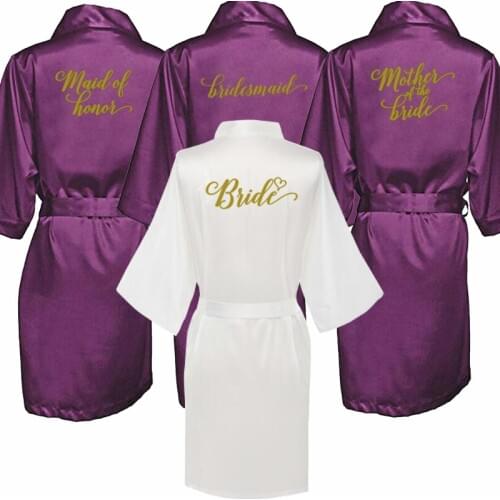 New purple bathrobe bride satin robe women getting married bride hen party sisters sqaud mother wedding bridesmaid robes