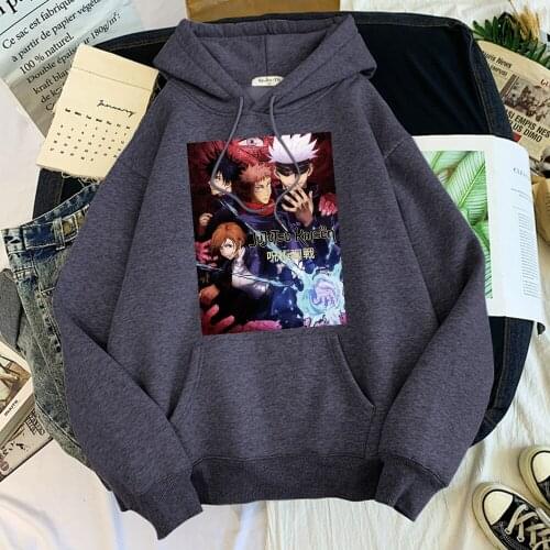 Jujutsu Kaisen Anime Print Hoodie Warm Fleece Autumn Sweatshirt Men Harajuku Casual Pullovers Formale Oversized Loose Tracksuit