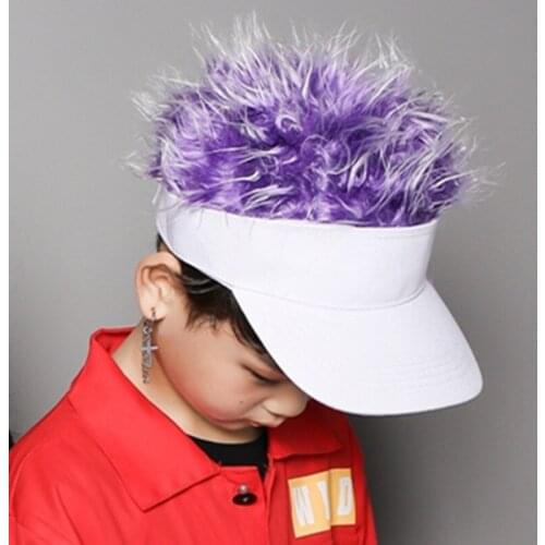 Jiangxihuitian New Novelty Fake Flair Hair Sun Visor Hats boy girls Toupee Wig Funny Hair Loss Cool child Gifts Tennis cap