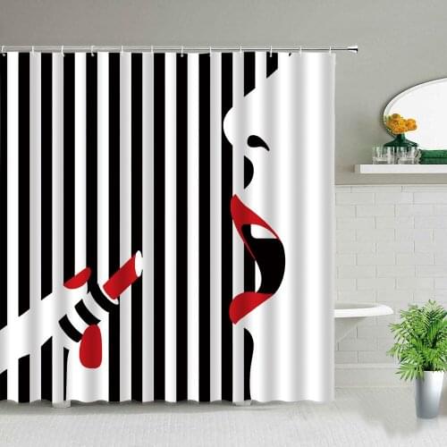 Classic Fashion Black And White Stripe Design Shower Curtain Geometry American Style Bathroom Decor Cloth Waterproof Curtains