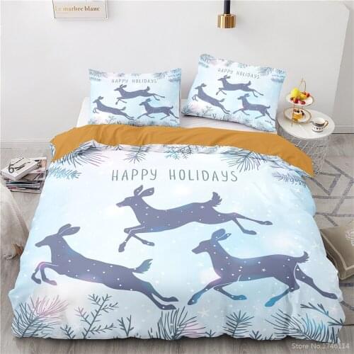 Happy Holidays Deer Pattern 3D Cartoon Printed Bedding Set Duvet Cover / Quilt Cover Set for Home Bedroom Decor Christmas Gift