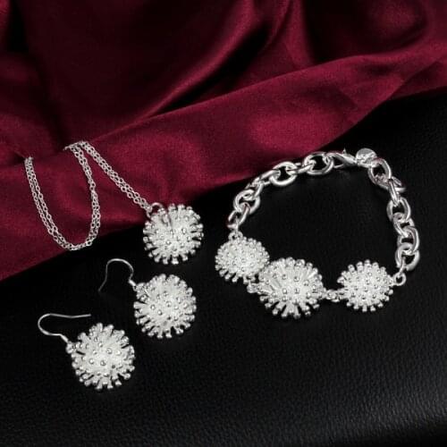Hot charm 925 sterling Silver Fireworks Pendant necklace earring bracelet Jewelry set for women classic Fashion Party wedding