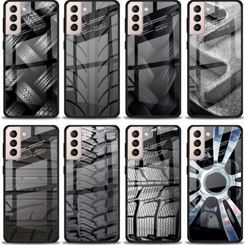 Tire Tread Wheel Fashion Tempered Glass Cover For Samsung Galaxy S21 Plus Ultra M21 M31 M51 A52 A72 Phone Case Coque