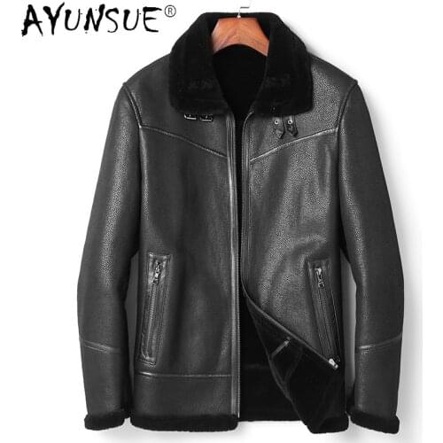 AYUNSUE Real Fur Coats Men Warm Winter Mens Genuine Sheepskin Leather Jacket Male Casual Streetwear Chaquetas Hombre SQQ319