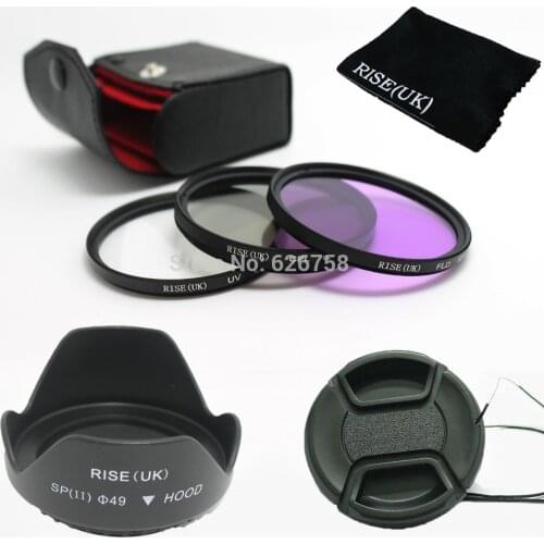 RISE(UK) 49mm UV CPL FLD Filter Kit for Sony Alpha NEX-7 NEX-5N NEX-C3 + Petal Flower Lens Hood + Center-Pinch lens cap