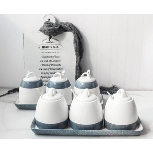 European-style Kitchen Seasoning Pot Set Three-piece Ceramic Household Combination Creative Salt Oil Tank Simple Kitchen Storage