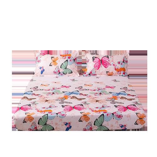 Free pillowcases)1pc 100% Polyester Printed butterfly Fitted Sheet Mattress Cover Four Corners With Elastic Band Bed Sheet