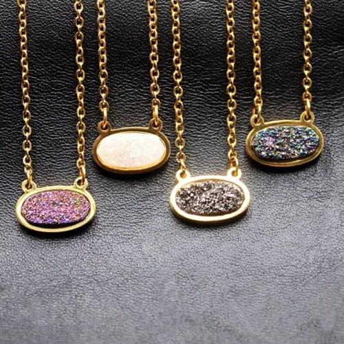 Natural Goldtone Coated Delicate Druzy Stone Light Weight Fashion Trendy Pendant Necklace for Women and Girls