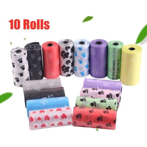 10 Rolls Dog Poop Bag Cute Printing Cat Puppy Waste Pick Up Bags Outdoor Home Clean Disposable Refill Garbage Bag Pet Supply