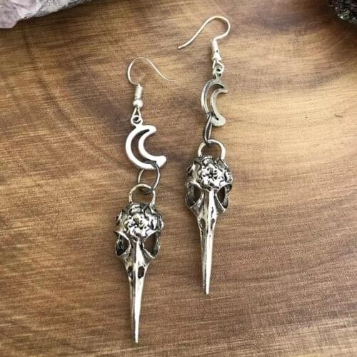 Bird-shaped Skull Pendant Hollow Moon Earrings / Bird Bone Jewelry Earrings