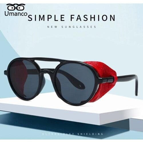 Umanco 2021 Hot Classic Retro Leather Round Sunglasses Women Men Plastic Frame AC Lens Designer Trendy Brand Outdoor Gifts