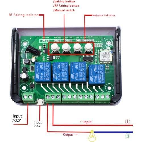 Ewelink Relay 4-way Switch Remote Control Product RF Receiver AC 85-250V 10A Compatible With Voice Control Alexa
