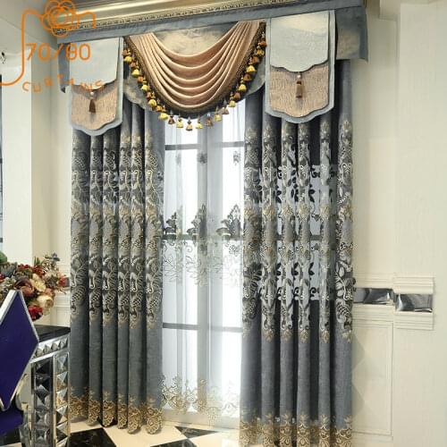 European-style High-end Chenille Embroidered Luxury Embroidery Curtains for Living Room Bedroom Curtains Finished