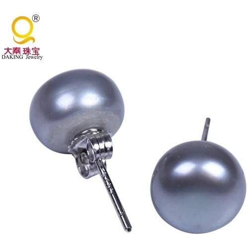 Daking New 9MM BUTTON SHAPED GREY STERLING SILVER EARRING NEW