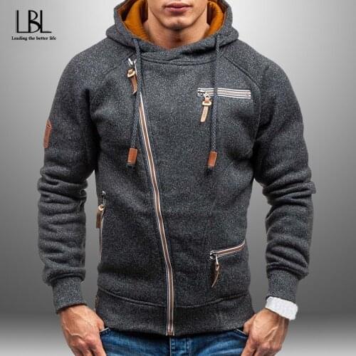 New Hoodie Men Autumn Winter Casual Solid Long Sleeve Mens Hoodies Sweatshirt Slim Zipper Hoody Sweatshirt Men Hooded Streetwear